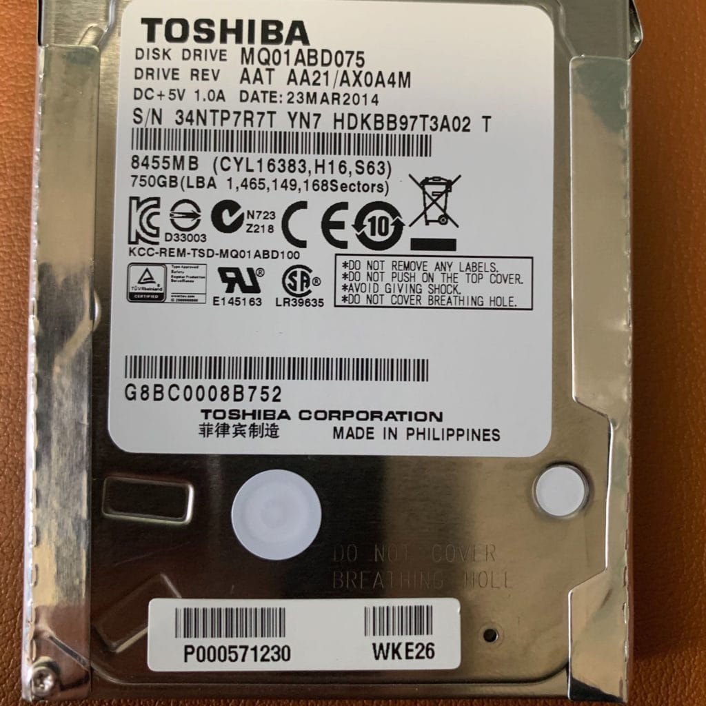 Toshiba HD Recovery MQ01ABD075 model