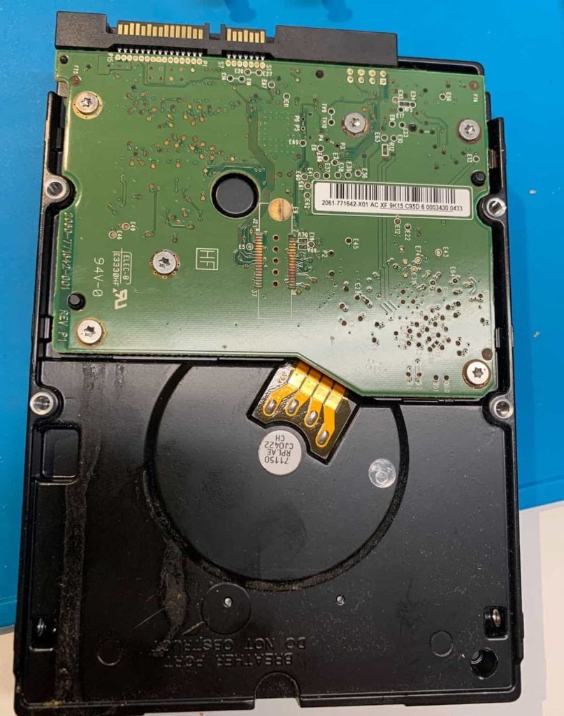 PCB of 2TB Western Digital hard drive with bad sectors