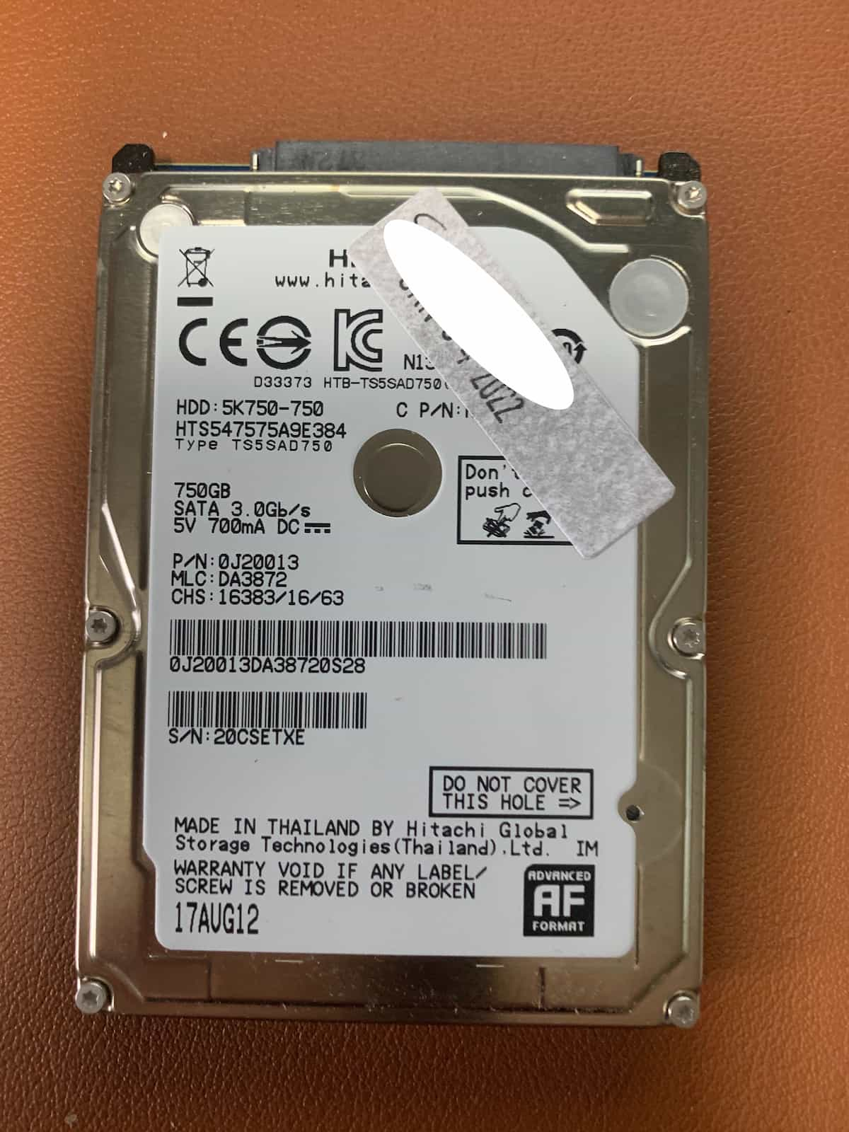 Hitachi HTS547575A9E384 With Bad Sectors Hard Drive