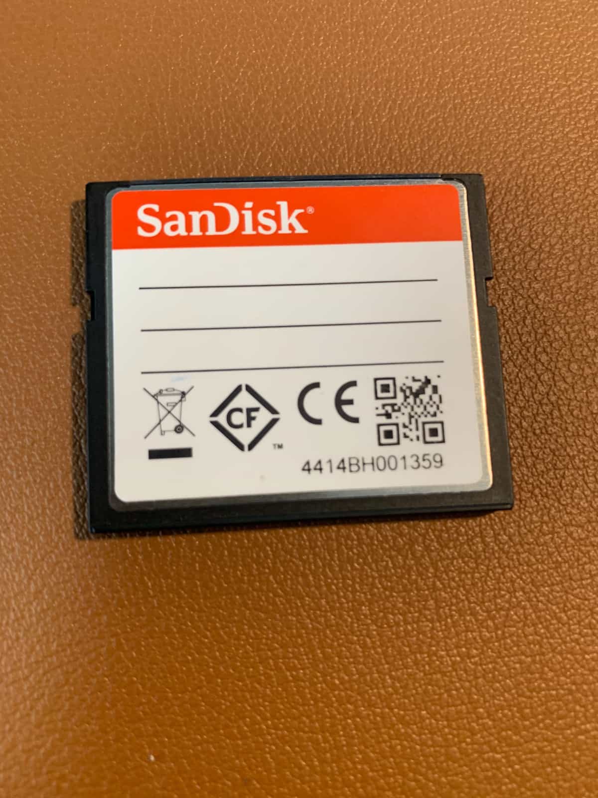 Back of SanDisk Compact flash card